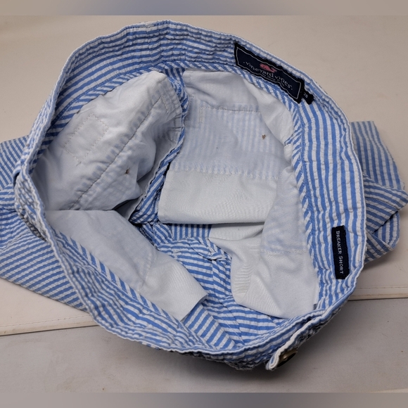 Vineyard Vines Men's Breaker Short Blue and White Striped Seersucker Size 28 28W - Picture 8 of 10